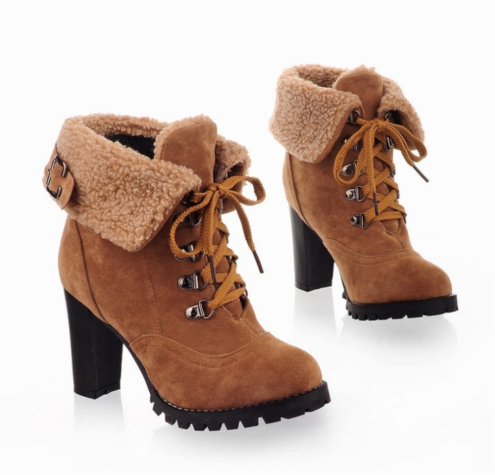 High-heeled Scrub Short Boots