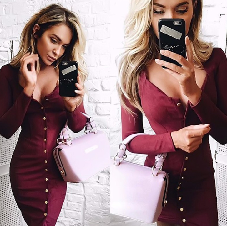 Women Bodycon Slim Long Sleeve Party Cocktail Pencil Mini Dress