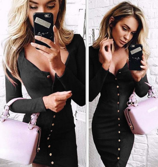 Women Bodycon Slim Long Sleeve Party Cocktail Pencil Mini Dress