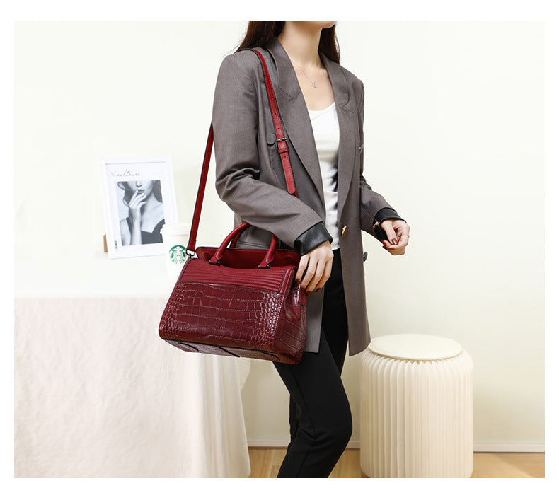 One shoulder messenger all-match leather Boston bag