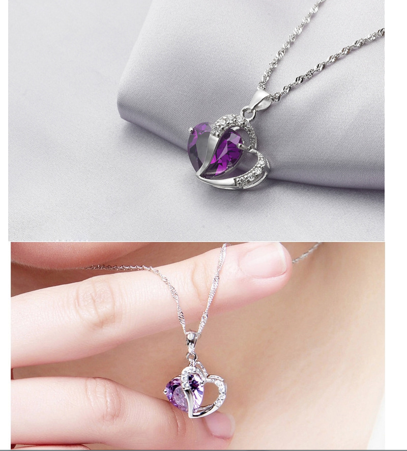 S925 Silver Amethyst Heart Pendant