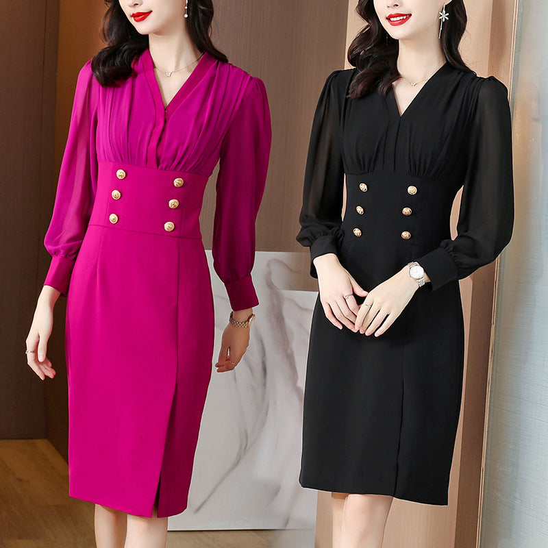 Ladies French Slit Dress Hepburn Style