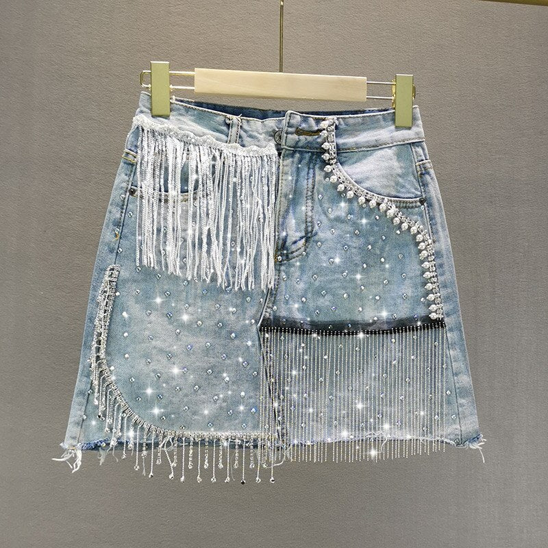 Rhinestone Fringed A-Line Skirt