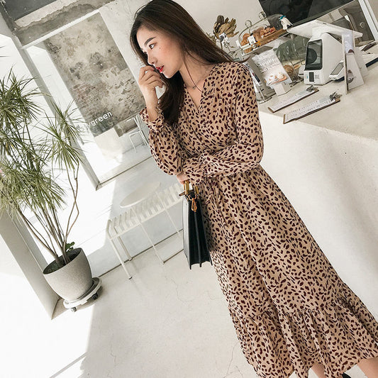 V-neck Print Chiffon Dress