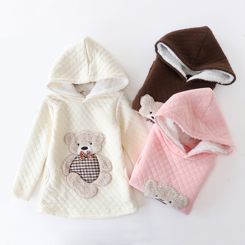 Bear Embroidered Hooded Jacket Kids Sweater