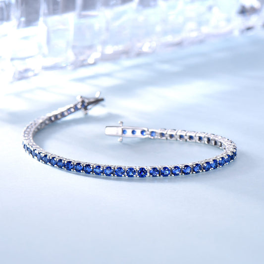 Sapphire Tennis Chain 30 Bracelet 925 Sterling Silver