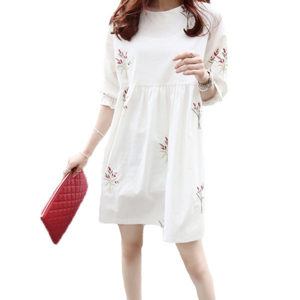 Cotton And Linen Embroidery Maternity Dress And Nursing Clothes