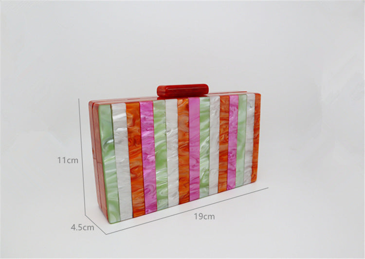 Candy Color Striped Acrylic Dinner Bag European And American Fashion Pearlescent Vertical Stitching Clutch Handbag