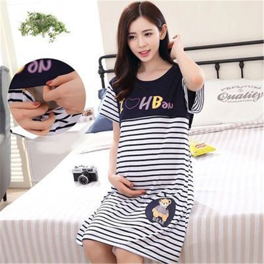 Thin Short-sleeved Confinement Dress Breastfeeding Pajamas Maternity Nursing Dress