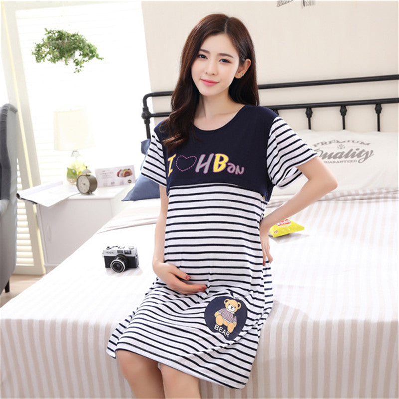 Thin Short-sleeved Confinement Dress Breastfeeding Pajamas Maternity Nursing Dress