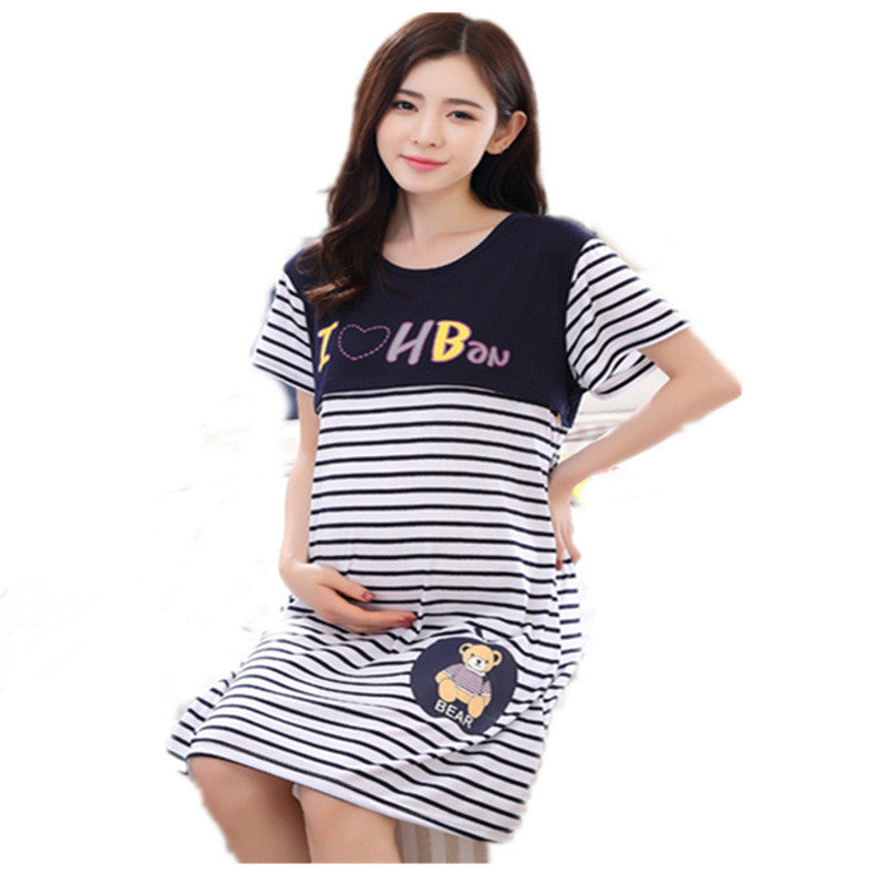 Thin Short-sleeved Confinement Dress Breastfeeding Pajamas Maternity Nursing Dress