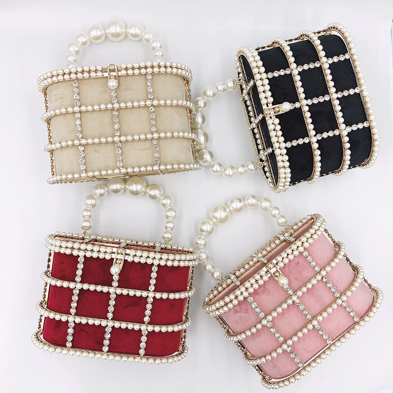 French Small Crowd Bag Large-Capacity Summer Metal Pearl Bag Wild Diagonal Dinner Bag Small Ck Net Red Same Paragraph