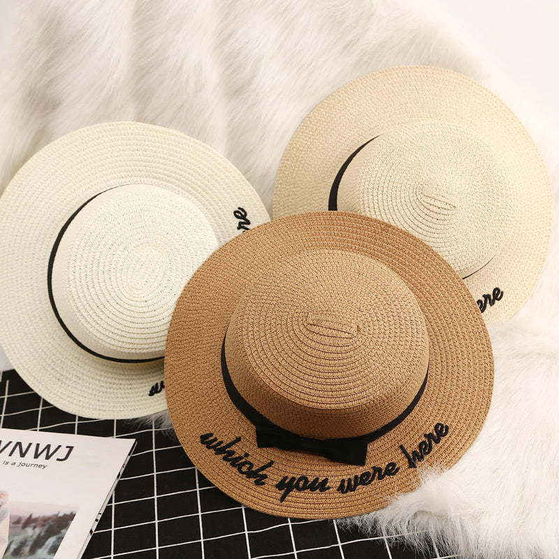 Letters Big Straw Hat Sunscreen Sunshade Hat Beach Hat