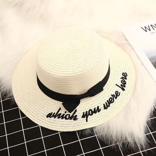 Letters Big Straw Hat Sunscreen Sunshade Hat Beach Hat