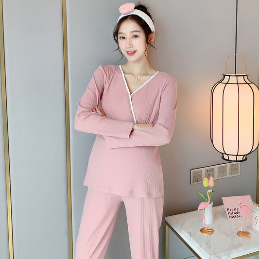 Pregnant Women's Autumn Clothes and Pants Suits Pajamas Thermal Underwear Cross V-neck