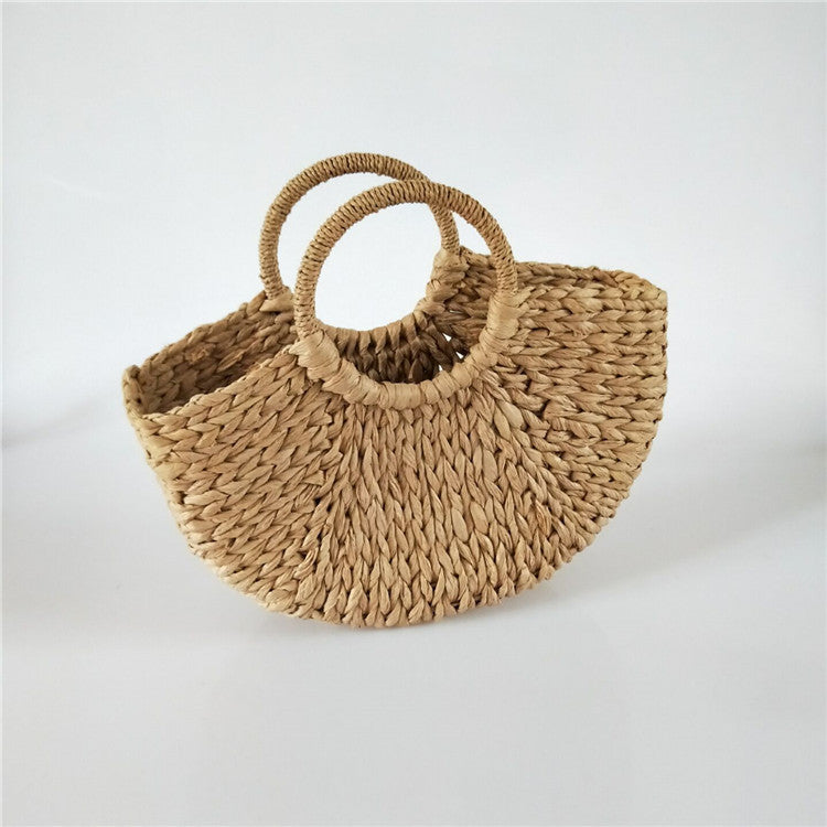 Women Handbag Rattan Wicker Straw Shell Moon, Large Capacity, Casual Travel Tote