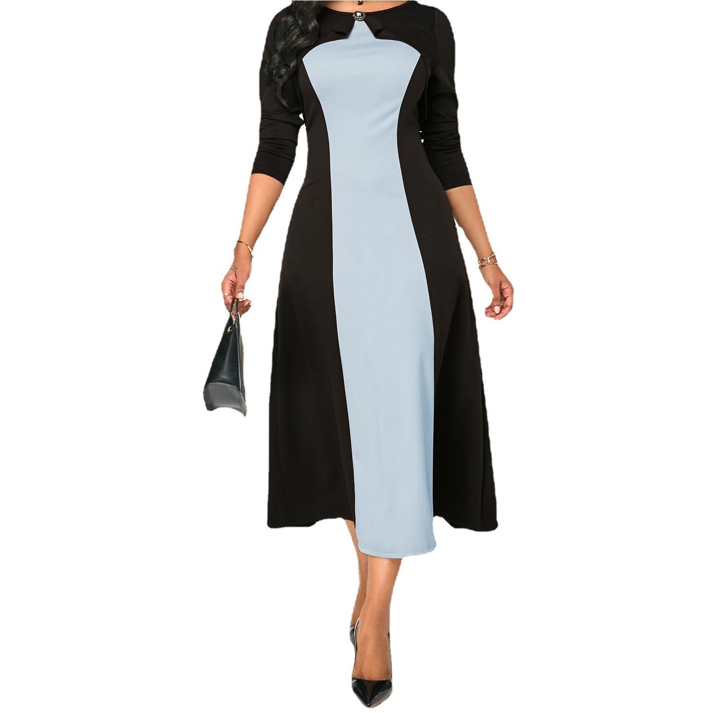 Round Neck Contrast Long-sleeved Sweet Party Dress