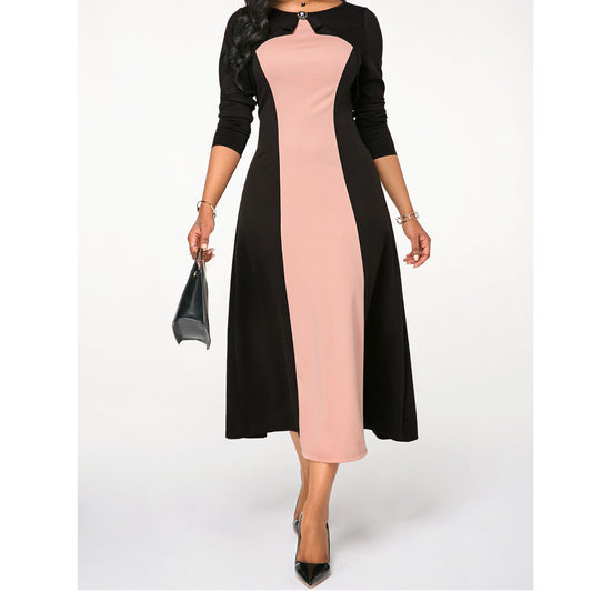 Round Neck Contrast Long-sleeved Sweet Party Dress