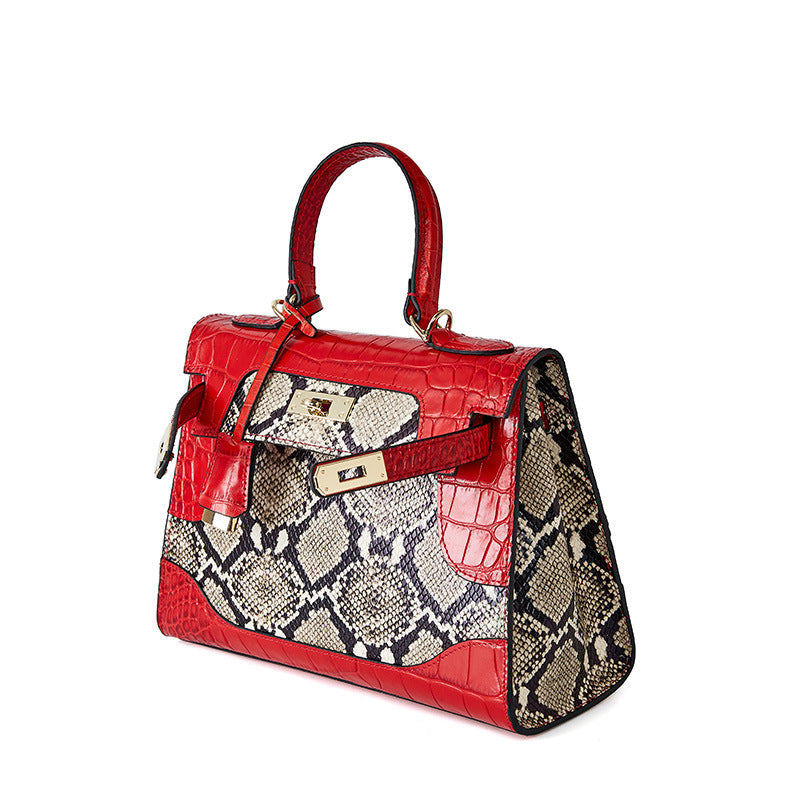 Bolso de piel auténtica con estampado de serpiente en platino