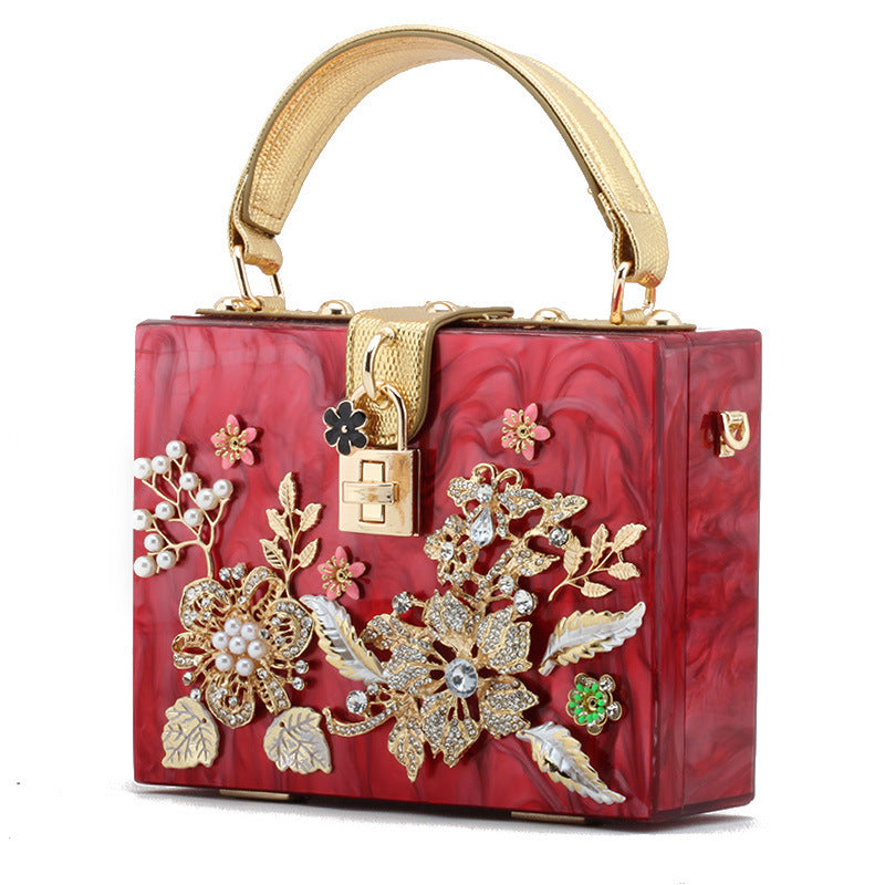 Lock Box Wrapped With Diamonds And Flowers Acrylic Small Square Shoulder Bag