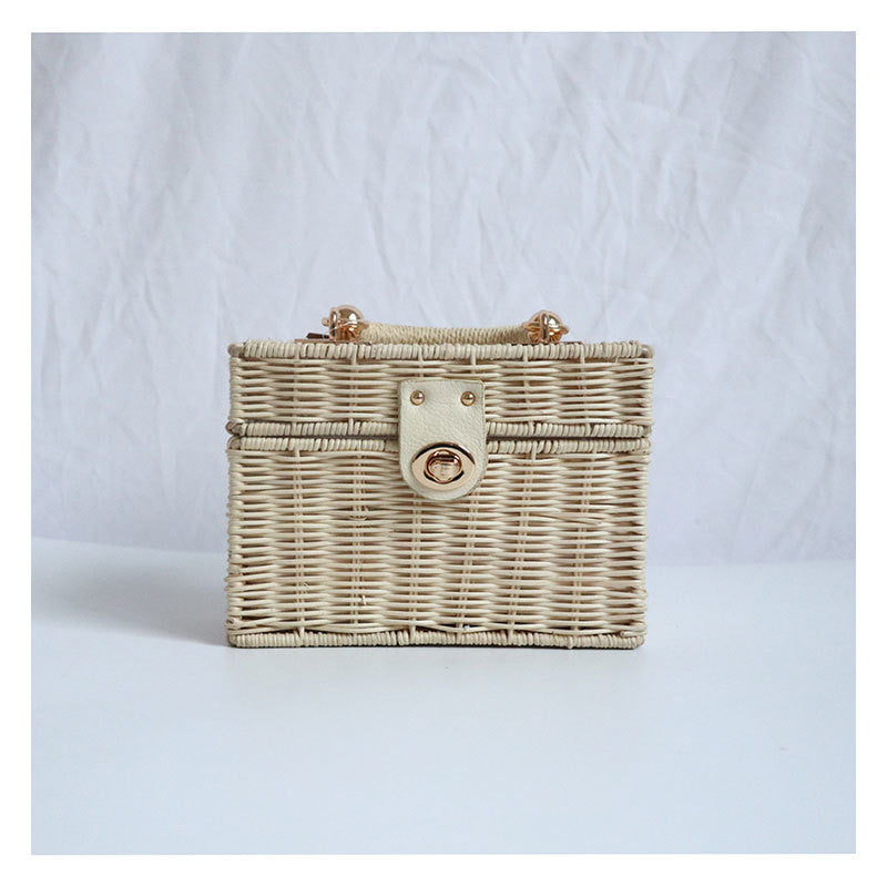 Crossbody Straw Bag Girls Chain Handmade Rattan Bag