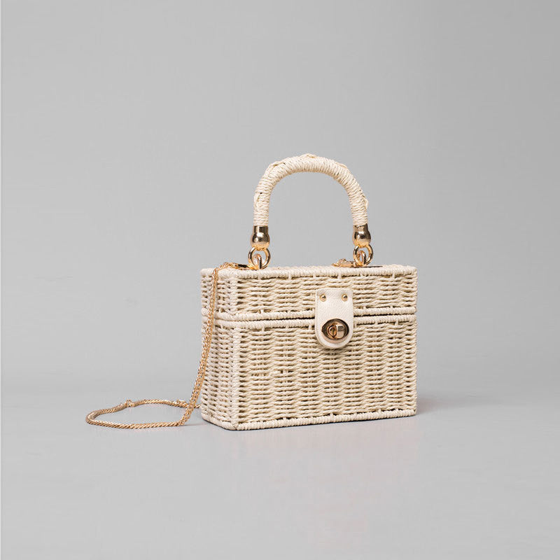 Crossbody Straw Bag Girls Chain Handmade Rattan Bag