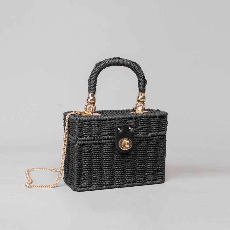 Crossbody Straw Bag Girls Chain Handmade Rattan Bag