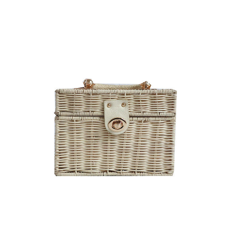 Crossbody Straw Bag Girls Chain Handmade Rattan Bag