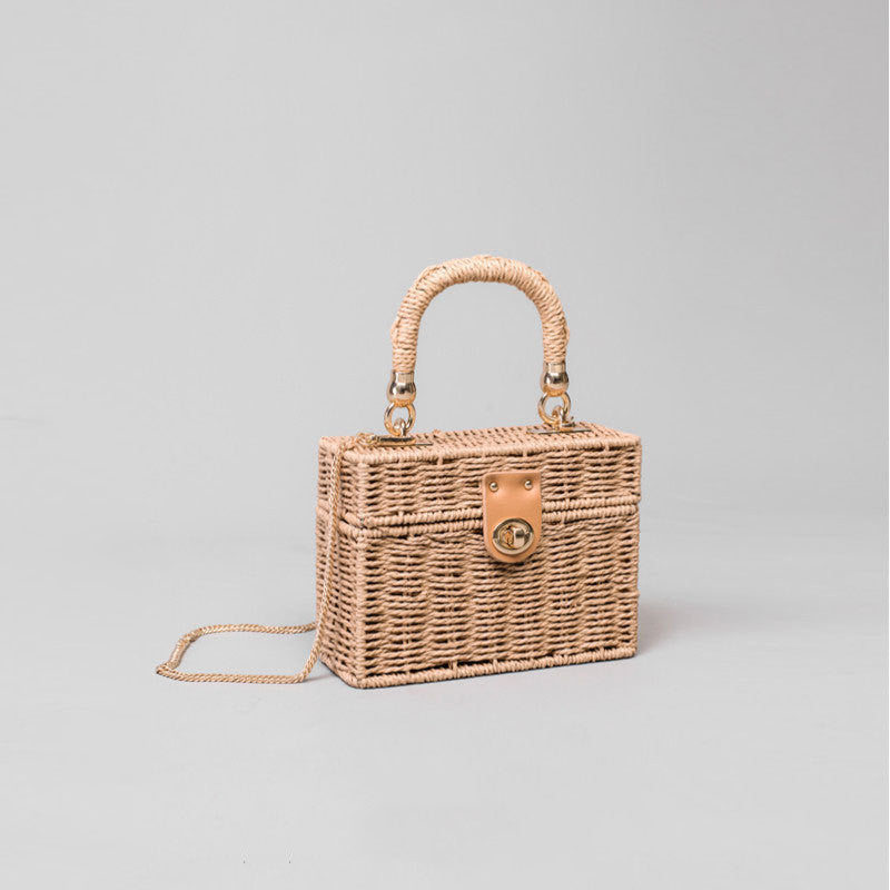 Crossbody Straw Bag Girls Chain Handmade Rattan Bag