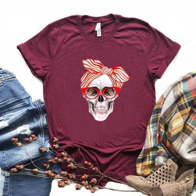 Camiseta de manga corta con estampado de calavera, Top, ropa de moda para mujer