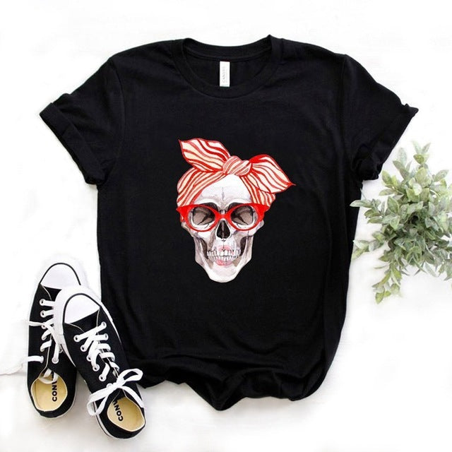 Camiseta de manga corta con estampado de calavera, Top, ropa de moda para mujer