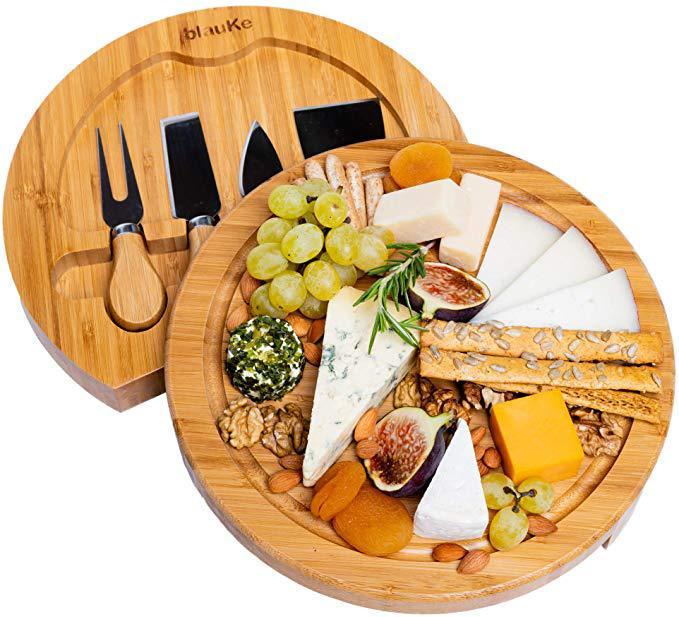 Bamboo Cheese Board and Knife Set 10-inch Round