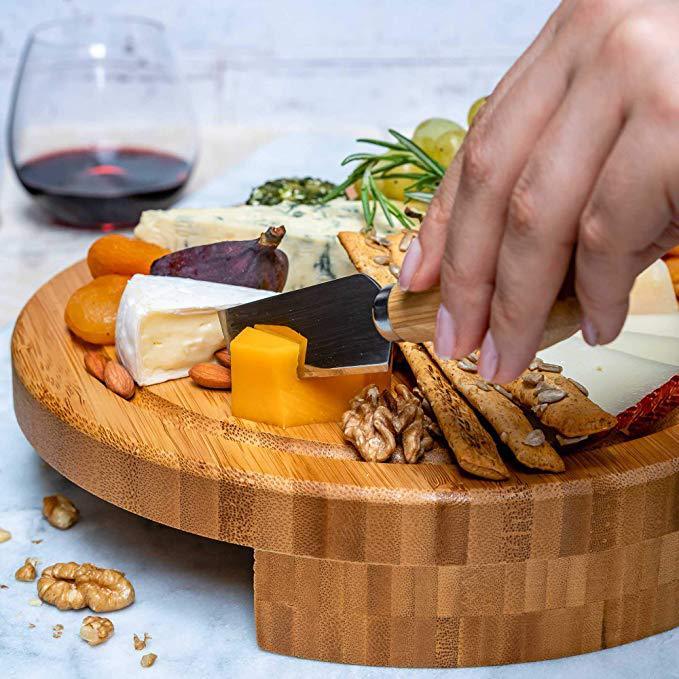 Bamboo Cheese Board and Knife Set 10-inch Round