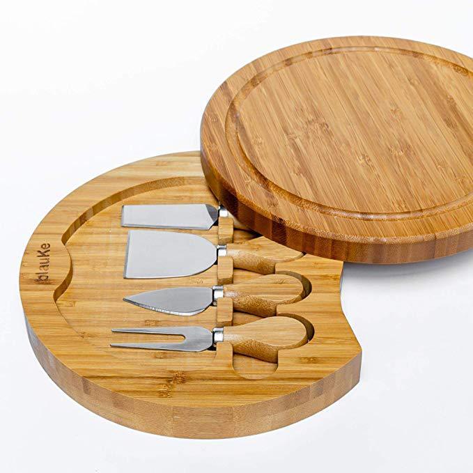 Bamboo Cheese Board and Knife Set 10-inch Round