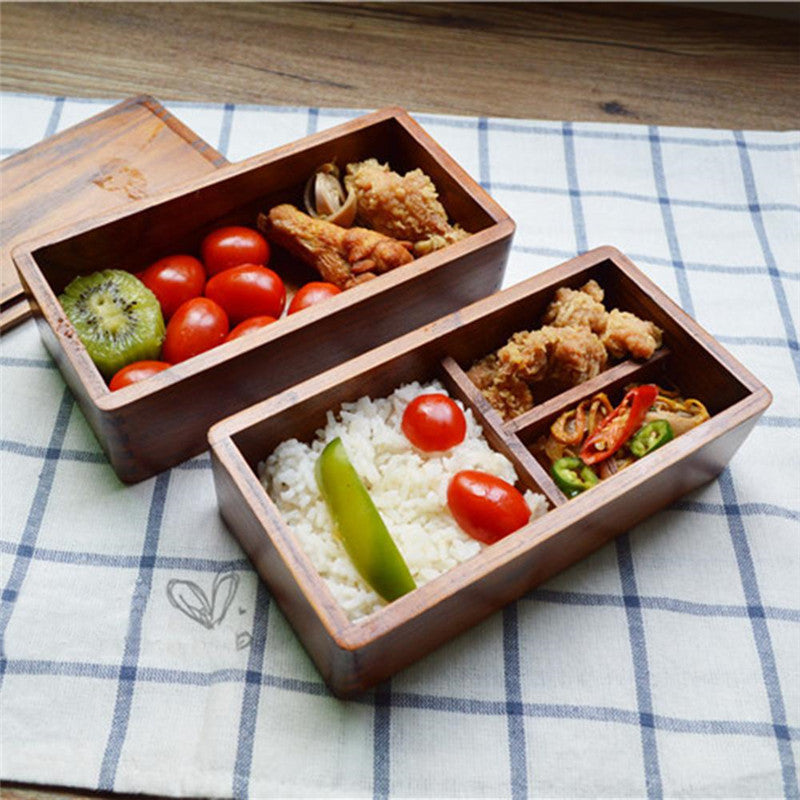 Bento Box Solid Wood Sushi Box Rectangular Double Layer Tableware