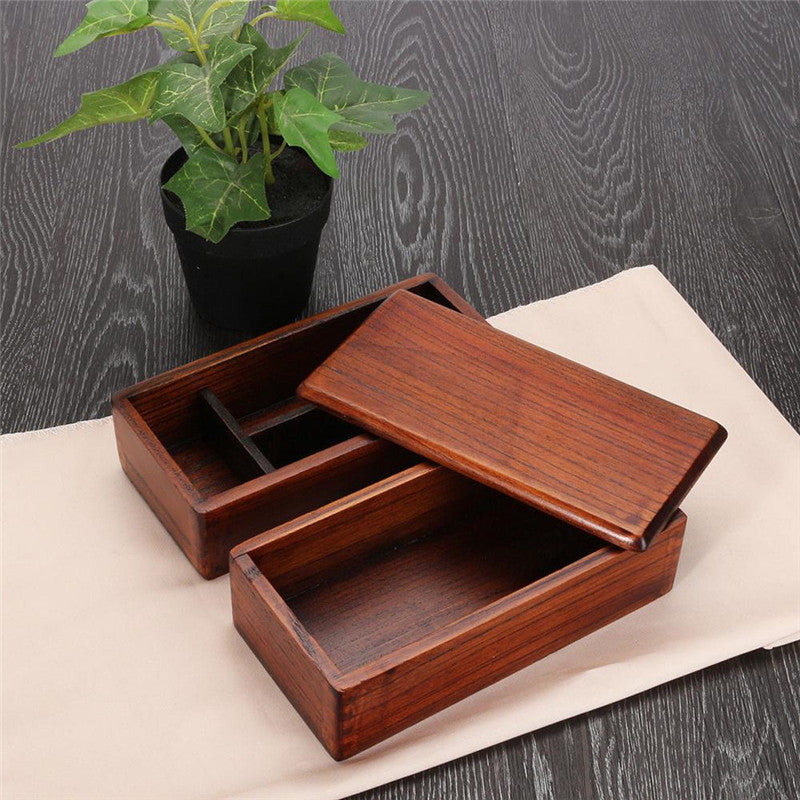 Bento Box Solid Wood Sushi Box Rectangular Double Layer Tableware