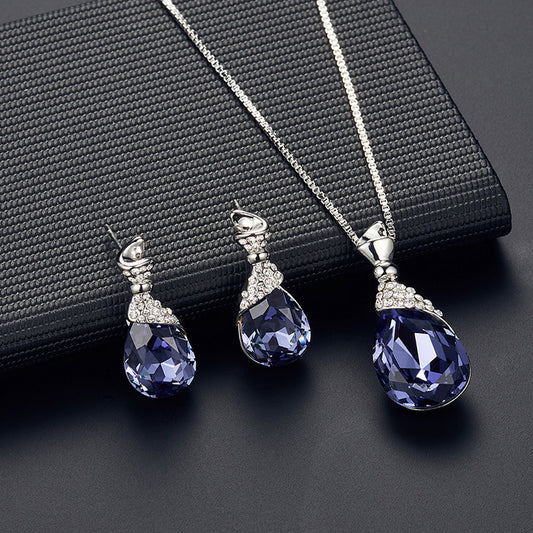 Alloy Plating Necklace Earrings Set Jewelry Set With Rhinestone Wedding Jewelry