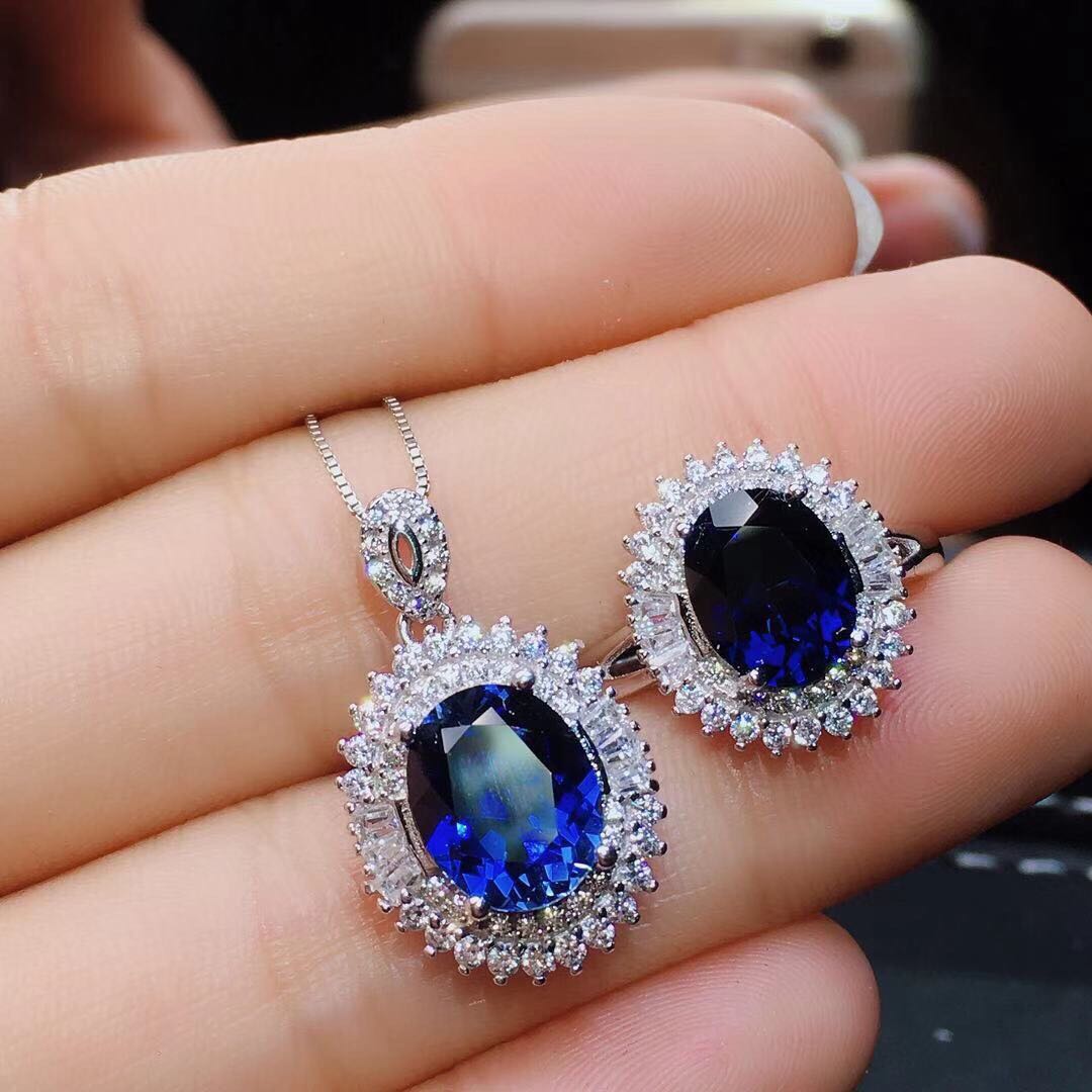 New Sri Lankan Sapphire Ring Pendant Set