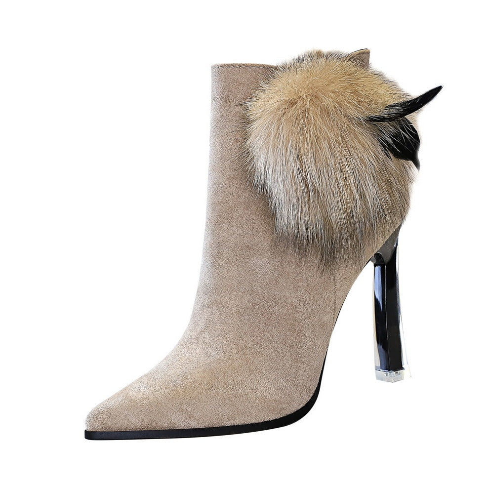 Pointed rabbit fur boots