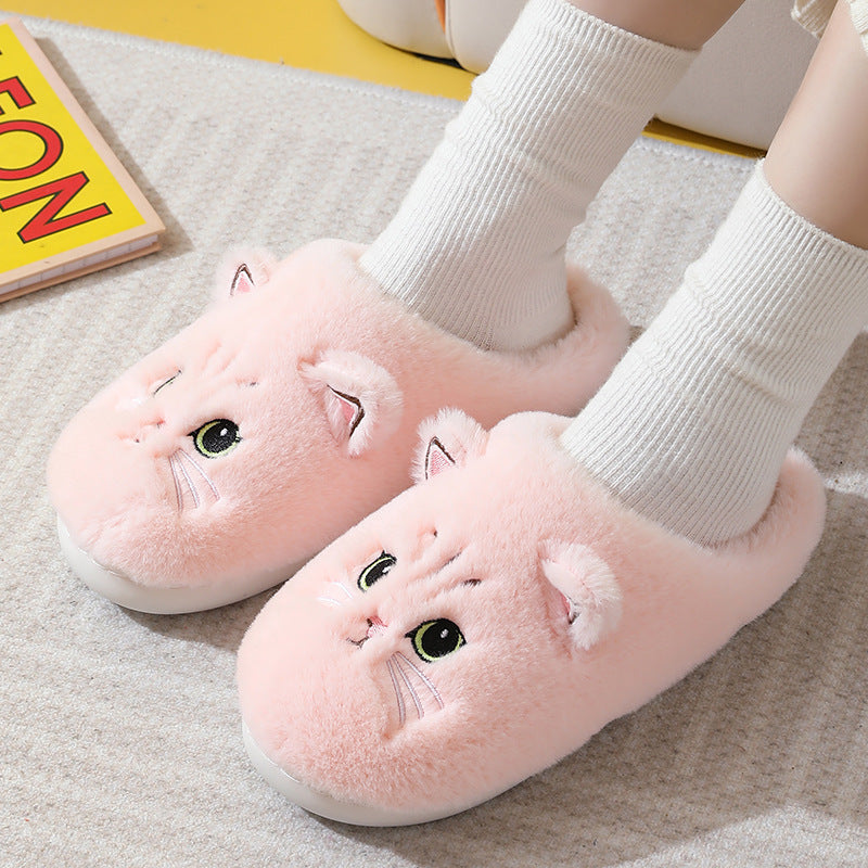 Bonitas pantuflas de felpa de gato para el invierno, cálidas, para el dormitorio, para el hogar, para parejas, zapatos de casa antideslizantes para mujeres y hombres