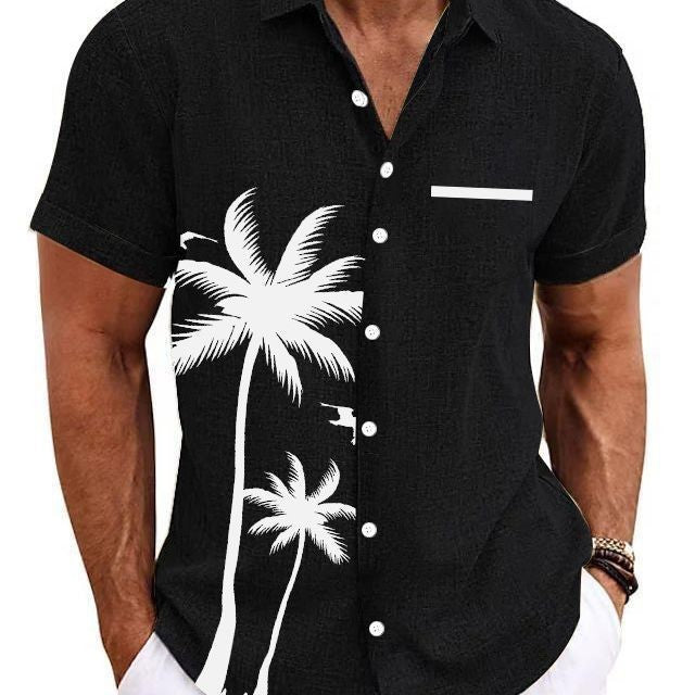 Bamboo Linen Men's Clothing Shirt 3D Printed Casual Short Sleeve