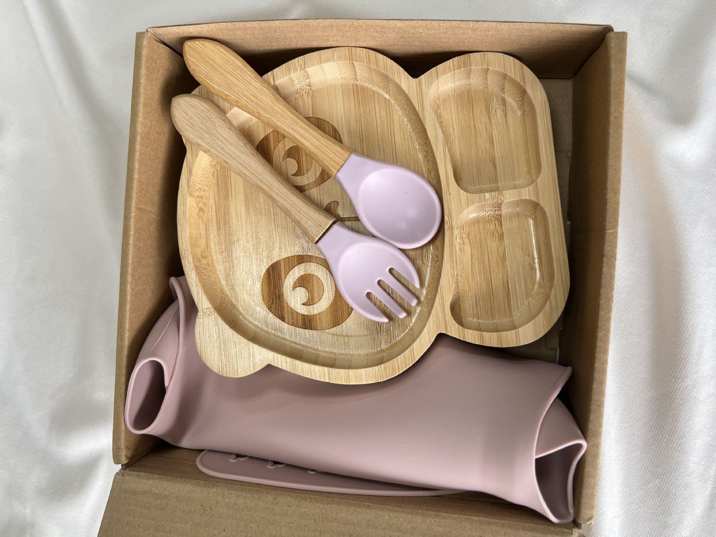 Baby Sucker Bamboo Bowl Compartment Food Supplement Spork Silicone Bib Tableware Suit