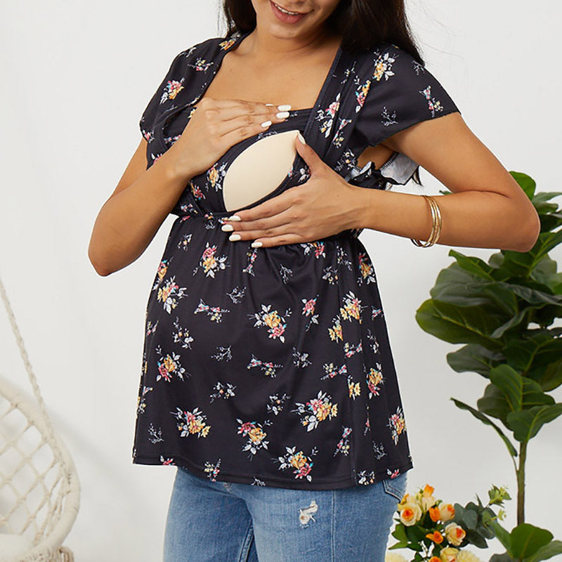 Nursing Ruffle Short Sleeve T-shirt Top