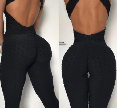 Yoga Jumpsuit Cross Design Backless Tracksuit Full Bodysuit Anti-Cellulite