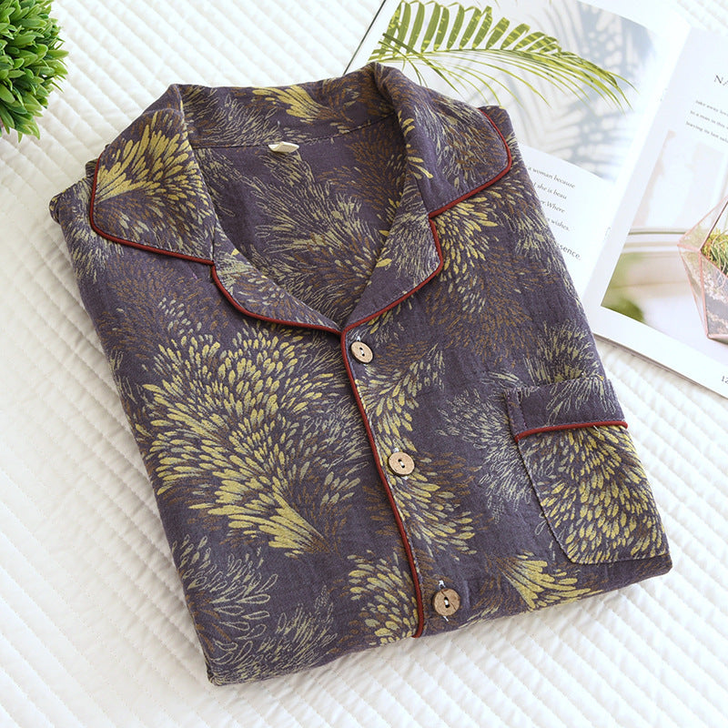 Winter Couple Yarn-dyed Cotton Pajamas Long Sleeve Can Be Outerwear Homewear Men's Suit