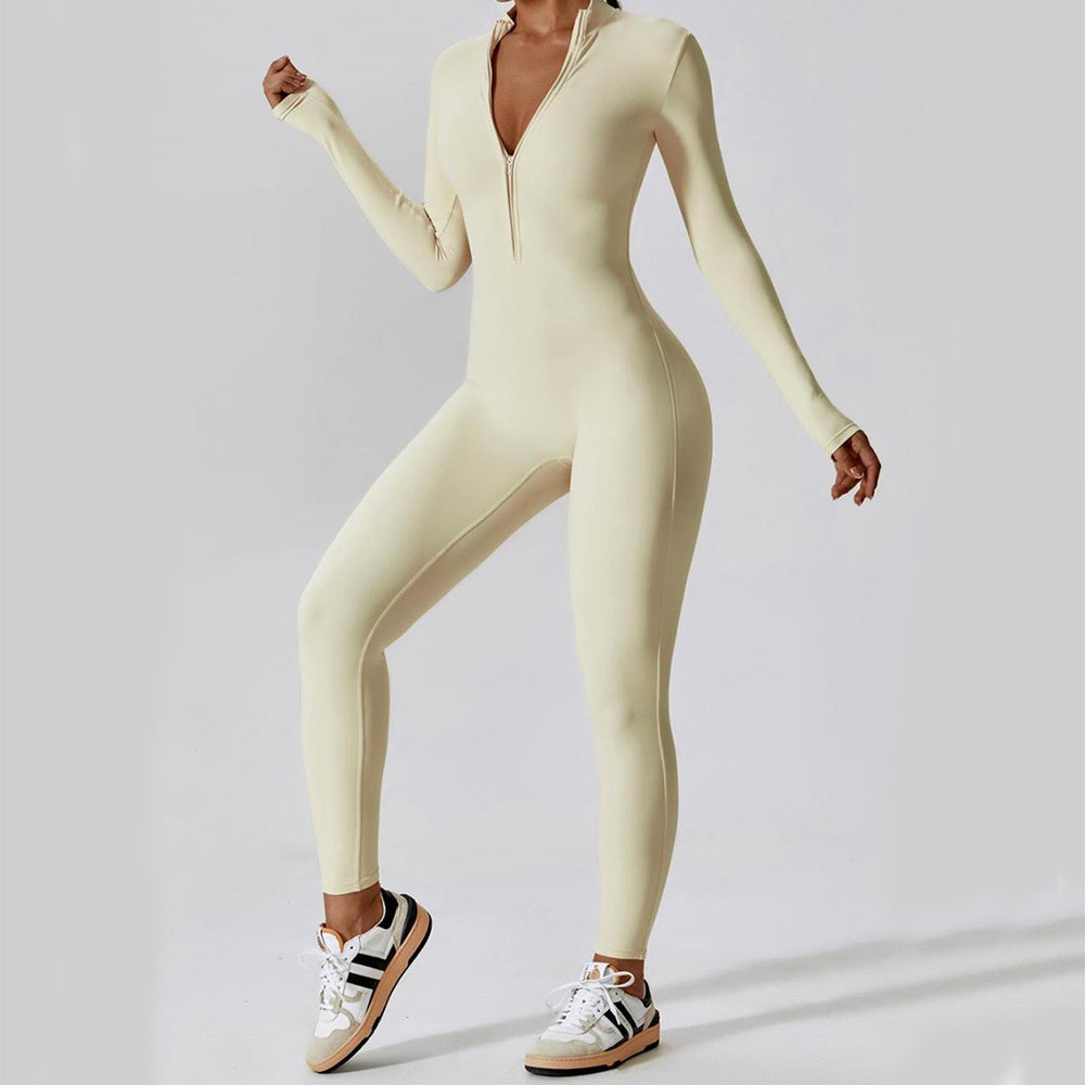 Zipper Long Sleeve Jumpsuit Yoga Fitness Training Pants Tight Hip Seamless Sports Jumpsuit For Women Clothing