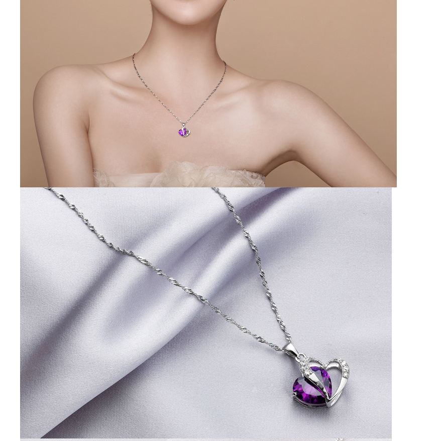 S925 Silver Amethyst Heart Pendant