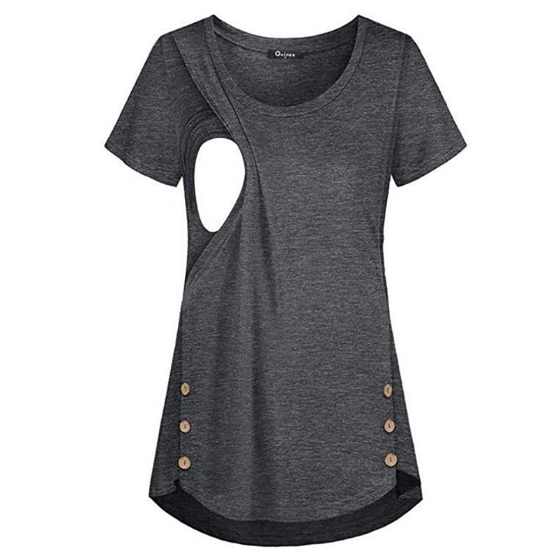 Short-sleeved Round Neck Double Row Buttons