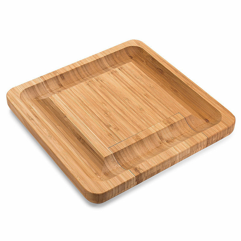 Organic Bamboo Cheese Cutting Board & Knife Gift Set - Serving Tray for Charcuterie Platter