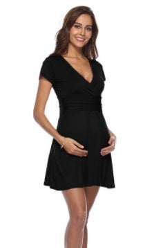 Deep V-Neck Maternity Short Sleeve Dress